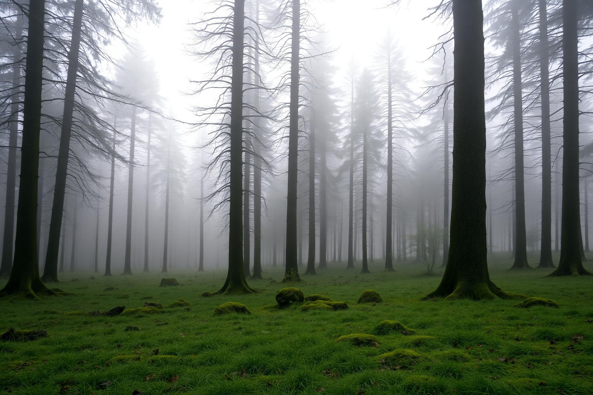 Rustig bos met mos en bomen